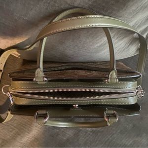 coach leather satchel  tan and green outline